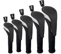 Andux Juego de 5 Fundas para Cabeza de Palo de Golf de 460 CC, Color Negro y Negro