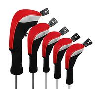 Andux Juego de 5 Fundas para Cabeza de Palo de Golf de 460 CC, Color Negro y Rojo