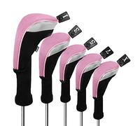 Andux Juego de 5 Fundas para Cabeza de Palo de Golf de 460 CC, Color Negro y Rosa