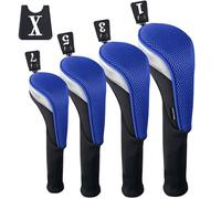 Andux Juego de Cubiertas de Cabeza de Madera para Palos de Golf de 460cc, Cuello Largo, 4 Unidades Azul