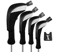 Andux Juego de Cubiertas de Cabeza de Madera para Palos de Golf de 460cc, Cuello Largo, 4 Unidades Negro