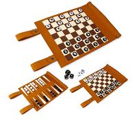 Andux Rollable 3 En 1 Chess Backgammon Juego De Mesa Juego De Ajedrez Portátil De Microfibra PGSLQ-01 (Marrón)