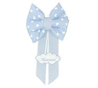 Andy & Helen - Lazo de nacimiento personalizado con nombre bordado, relleno de tela de algodón fantasía con nube (celeste, corazones)