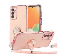 ANDYNBCASE 1x Funda con Cuerda para Samsung Galaxy A55 5G Funda con Cordón TPU Silicona Carcasa con Correa Funda Collar Correa Carcasa Antigolpes Funda Protectora Case con Anillo Soporte-Rosa