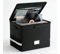 ANEELV Caja de almacenamiento ignífuga para discos de vinilo con cerradura, gran capacidad, plegable e incluye etiqueta de nombre. Perfecto para coleccionistas de álbumes raros. Caja de música para el