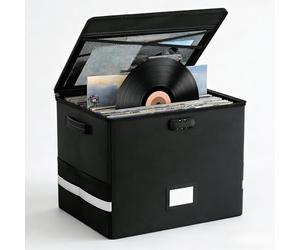 ANEELV Caja de almacenamiento ignífuga para discos de vinilo con cerradura, gran capacidad, plegable e incluye etiqueta de nombre. Perfecto para coleccionistas de álbumes raros. Caja de música para el