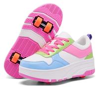 ANEFUN Niños Niñas Zapatos con Ruedas Patines Niños Patines Zapatos con 4 Ruedas Extraíbles, Cómodo Zapatos Deportivos al Aire Libre para Niños, Wdrr 1136, 36 EU