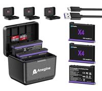 Anegine Batería de repuesto 360 X4 de 2500 mAh y cargador USB rápido de 3 canales para cámara de acción Insta360 X4 con ranuras para tarjetas SD Misro (paquete de 3)