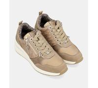 Zapatillas Deportivas con cuña Exterior para Mujer, Color marrón Nude, con Cremallera Lateral y Detalles Bordados (Marrón, Sistema Tallas Calzado EU, Adulto, Mujer, Números, Mediano, 39)