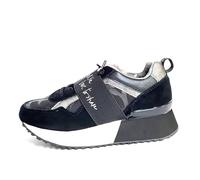 Zapatillas Deportivas Originales de Plataforma con Suela Dentada, Diseño Negro y Nude, Cinta Elástica (Negro, Sistema Tallas Calzado EU, Adulto, Mujer, Números, Mediano, 37)