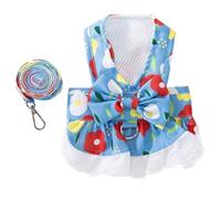 Anelekor Arnés para perro pequeño con diseño floral de margaritas y arnés y correa con nudo de lazo, falda de princesa con anillo en D, ropa de verano para mascotas para gatos y perros (azul claro, S)