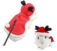 Anelekor Disfraz de Navidad para conejo, gatito, alce, capa con cuernos de ciervo, ropa de conejo con correa de conejo, traje de cobaya para chihuahua, hurón, cachorro pequeño y mascota pequeña