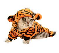 Anelekor Disfraz de tigre para perro, disfraz de Halloween, sudaderas con capucha para gatos con orejas y cola de conejo, abrigo con capucha para cachorros, ropa de invierno para perros pequeños y