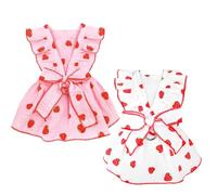 Anelekor Paquete de 2 vestidos de fresa para perro con anillo en D, ropa de verano para cachorros para perros pequeños, traje de primavera para gato, vestido de algodón sin mangas para gatito