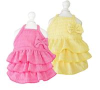 Anelekor Paquete de 2 vestidos de verano para perro con lazo, ropa de cachorro para perros pequeños, traje de primavera para gato, sin mangas, vestido de pastel en capas para gatito, chihuahua