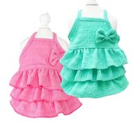 Anelekor Paquete de 2 vestidos de verano para perro con lazo, ropa de cachorro para perros pequeños, traje de primavera para gato, sin mangas, vestido de pastel en capas para gatito, chihuahua,