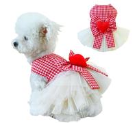 Anelekor Vestido a cuadros para perro pequeño con anillo de correa, traje de San Valentín, tutú para perro, princesa, ropa para cachorros con lazo y corazón, ropa para mascotas para gatito, chihuahua