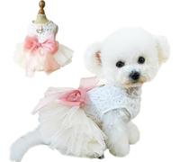 Anelekor Vestido de novia blanco para perro pequeño con anillo en D, ropa de cachorro con nudo de lazo para perro pequeño, traje de cumpleaños para gato, vestido de fiesta para gatito, chihuahua,