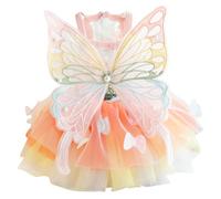 Anelekor Vestidos de mariposa arcoíris para perro pequeño, niña, cachorro, tutú de encaje, vestido de princesa, disfraz de gato, disfraz de mariposa para gatito, chihuahua, yorkie, pomerania (rosa, L)