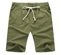 Anelune Pantalones cortos de lino para hombre, estilo casual, ajuste clásico, algodón, verano, playa, pantalones cortos deportivos para hombre, esenciales para vacaciones para hombres y cordón con