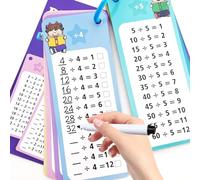 Anemeeoke 1-12 tarjetas flash de división, tarjetas de matemáticas grandes, incluye 15 tarjetas, 2 marcadores de borrado en seco, 1 anillo, tarjetas educativas de mesa para aula y hogar, para 1º a 3er