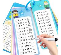 Anemeeoke 1-12 tarjetas flash de multiplicación, tarjetas de matemáticas grandes, incluyendo 15 tarjetas, 2 marcadores de borrado en seco, 1 anillo, tarjetas educativas de mesa para aula y hogar, para