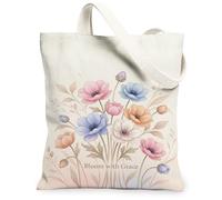 Anemone - Bolsa de lona para mujer, tulipanes naturales de primavera, primavera, melocotón, pastel, lavable, reutilizable, bolsas de comestibles, ideas para viajes, trabajo, compras, librería, 13 x 15