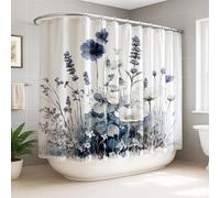 Anemone - Cortina de ducha extra ancha, acuarela floral, lavanda, crisantemo, color azul primavera, lavable, con ganchos, diseño impreso, cortinas de baño para el hogar, baño, decoración de hotel, 274
