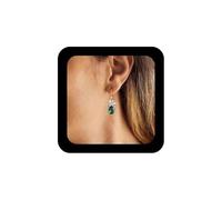 Aneneiceera Pendientes de plata con circonita cúbica y esmeralda, diseño de lágrima y esmeralda, aretes colgantes de cristal verde, aretes de boda con diamantes de imitación verdes, joyería para mujer