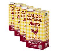 Aneto Natural Caldo de Pollo con Jamón 1L (Paquete de 4)