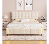 Aneutr - Cama con maletero de 160 x 200 cm con LED, cama doble acolchada con almacenamiento, cama doble con cabecera, camas para 2 personas, almacenamiento hidráulico, tapizado somier de láminas