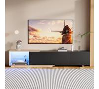 Aneutr - Mueble de TV extensible 163-240 cm, mueble Tele negro y madera con iluminación LED, mueble de TV con 3 cajones de almacenamiento y nicho abierto, banco de TV para salón dormitorio (negro, 240