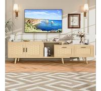 Aneutr - Mueble TV de 180 cm de longitud, mueble de TV de madera con 2 cajones de ratán y 2 puertas, banco de TV extensible 146-180 cm, mueble de TV para TV, mueble Tele para sala de estar y