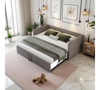 Aneutr Sofá cama 90/180 x 200 cm, cama nido misma altura, camas con cama nido, sofá cama de matrimonio, con somier de láminas, terciopelo (gris, 90/180x200cm)