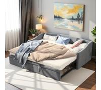 Aneutr Sofá cama Convertible de 2 plazas 90/180 x 200 cm, sofá cama acolchado con somier de láminas, sofá cama nido extensible, tejido aterciopelado (sin colchón) (gris A)