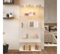 Aneutr vitrina de cristal con 4 capas, vitrina sobre pie de cristal con 2 puertas y cerradura, transparente armario de colección moderno para sala de estar, dormitorio, oficina (blanco, 78,5 x 35 x