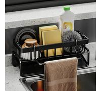 Anevios Organizador para Fregadero de Cocina Negro Multifuncional 2 en 1 Estante de Renaje de Esponja Porta Esponja Cocina Fregadero para Esponja Tapón de Fregadero Cepillo y Paño