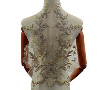 Anevous 1 parche bordado de flores, parches bordados, parches decorativos para coser, accesorios para vestido de novia, encaje de tul para costura, bordado para vestidos, ropa, 30 cm x 45 cm, caqui