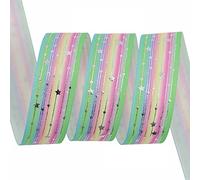 Anevous 5 Yard x 25 mm Satinband,Geschenkband Breit,Schleifenband Stoff,Weihnachten Bänder,Silver Stripe Star Ribbon,Dekoband für Hochzeit,Taufe,Geburtstag Deko,Geschenkverpackung,Handwerk,Bunt D
