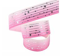 Anevous 5 Yard x 25 mm Satinband,Geschenkband Breit,Schleifenband Stoff,Weihnachten Bänder,Silver Stripe Star Ribbon,Dekoband für Hochzeit,Taufe,Geburtstag Deko,Geschenkverpackung,Handwerk,Rosa A