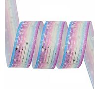 Anevous 5 Yard x 25 mm Satinband,Geschenkband Breit,Schleifenband Stoff,Weihnachten Bänder,Silver Stripe Star Ribbon,Dekoband für Hochzeit,Taufe,Geburtstag Deko,Geschenkverpackung,Handwerk,Bunt C