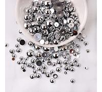 Anevous 60 perlas semicirculares, perlas de espalda plana, perlas artificiales sueltas de plástico para manualidades, para manualidades, bisutería, manicura, plata, 8 mm