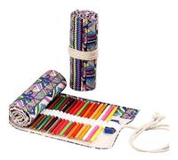 Anevous Etui chen,Mäppchen aus Canvas,Farbstift-Organizer,Verpackungshalter,Wrap Kasten,Bleistifthalter,kurze Pinseltasche,Pencil Case für Künstler,Malen,Büro,Schule, E, 48 Löcher