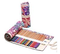 Anevous Etui chen,Mäppchen aus Canvas,Farbstift-Organizer,Verpackungshalter,Wrap Kasten,Bleistifthalter,kurze Pinseltasche,Pencil Case für Künstler,Malen,Büro,Schule, Hoja de arce, 48 Löcher
