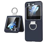 ANFAIRLACE Funda Compatible con Samsung Galaxy Z Flip 5, Carcasa con Pantalla Externa Cristal Templado y Anillo PC Cover Case, Azul