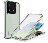 ANFAIRLACE Funda Compatible con Xiaomi 15, Absorción Magnética Carcasa Aluminio Bumper Transparente Vidrio Templado Case Anti-Arañazos 360 Grados Cover, Vert