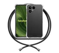 ANFAIRLACE Funda Cuerda Compatible con fairphone 6, Carcasa Transparente Clear Silicona TPU Cover Correa Colgante Cordón Case, Negro