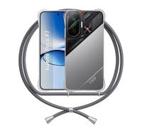 ANFAIRLACE Funda Cuerda Compatible con Xiaomi Poco F7, Carcasa Transparente Clear Silicona TPU Cover Correa Colgante Cordón Case, Gris
