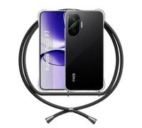ANFAIRLACE Funda Cuerda Compatible con Xiaomi Poco F7, Carcasa Transparente Clear Silicona TPU Cover Correa Colgante Cordón Case, Negro