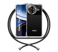 ANFAIRLACE Funda Cuerda Compatible con Xiaomi Poco F7 Pro, Carcasa Transparente Clear Silicona TPU Cover Correa Colgante Cordón Case, Negro